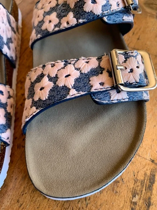 Madden Girl Pink Floral Double-Buckle Slide Sandals - Picture 15 of 16